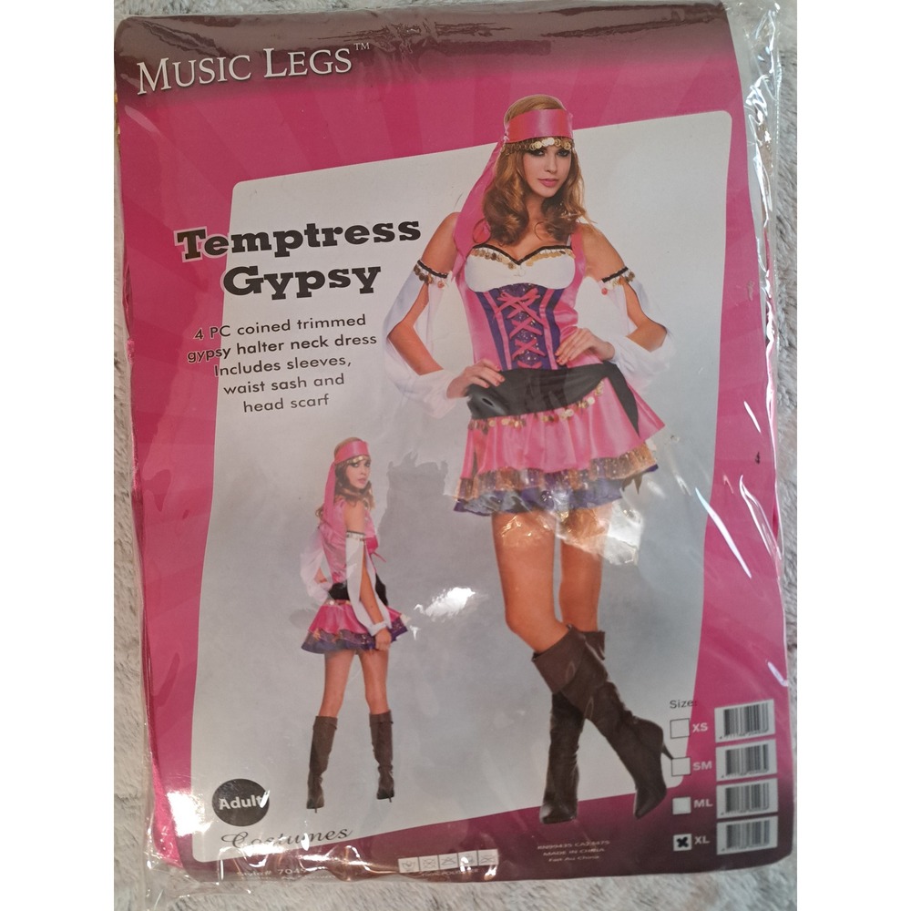 Music Legs Temptress Gypsy 4PC Pink Purple Gold Halloween Costume size XL New